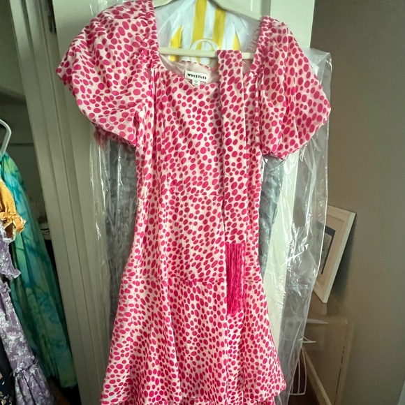 Whistles Viola short sleeve midi pink dot dress sz 2 US /6 UK - Picture 7 of 12